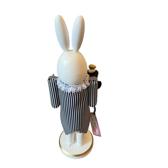 Tophat & Tail Wooden Bunny Rabbit Nutcrackers 14in Black White Set of 2 NEW - Picture 9 of 16